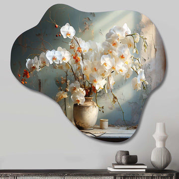 Beige Minimalims Orchids Stilllife - Asymmetric Metal Wall Art